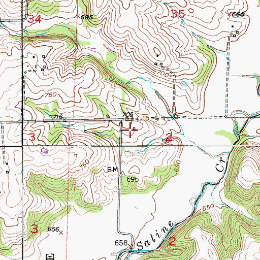 Topographic Map of East Oakland School (historical), MO