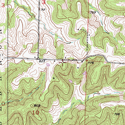 Topographic Map of Oak Hill School (historical), MO