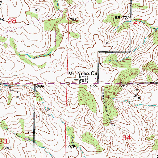 Topographic Map of Mount Nebo School (historical), MO