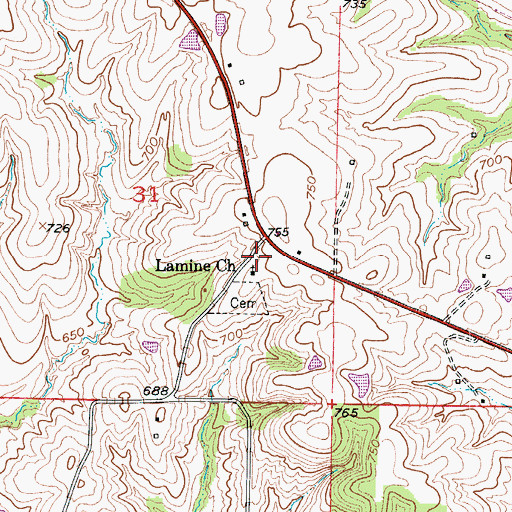 Topographic Map of Pleasant Grove School (historical), MO