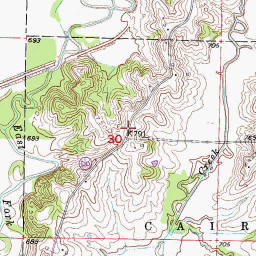 Topographic Map of Oakland School (historical), MO