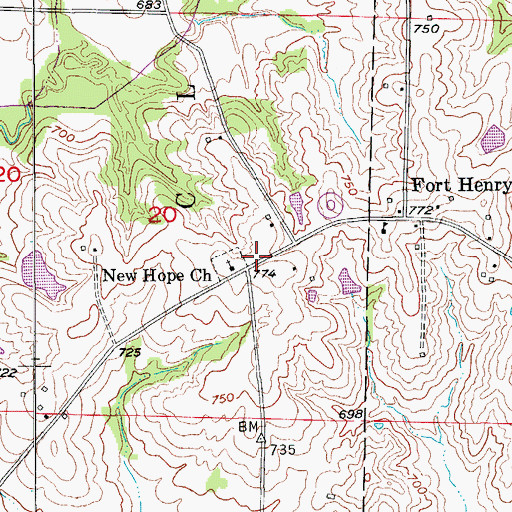 Topographic Map of Fort Henry School (historical), MO