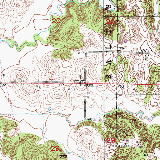 Topographic Map of Mount Hope School (historical), MO