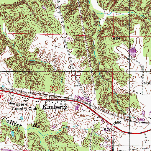 Topographic Map of Oak Grove School (historical), MO