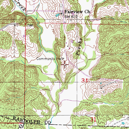 Topographic Map of Fairview School (historical), MO