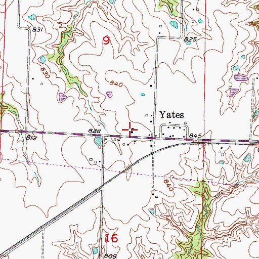 Topographic Map of Yates School (historical), MO