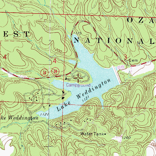 Topographic Map of Lake Weddington Campground, AR