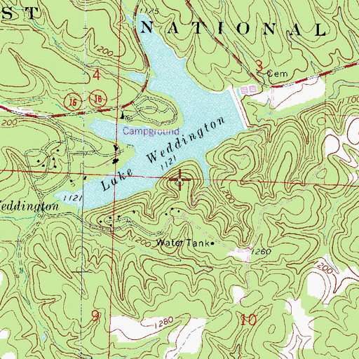 Topographic Map of Lake Weddington Picnic Area, AR