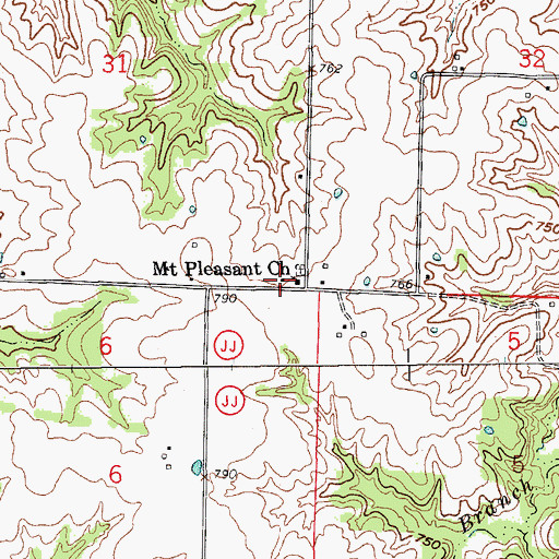Topographic Map of Mount Pleasant School (historical), MO