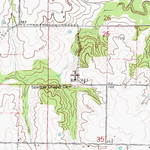Topographic Map of Spencer Chapel School (historical), MO
