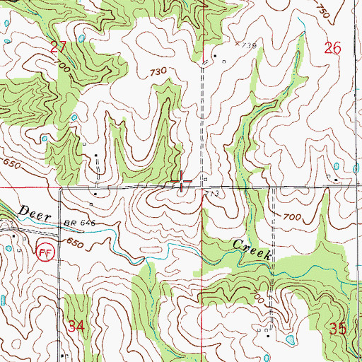 Topographic Map of Deer Creek School (historical), MO