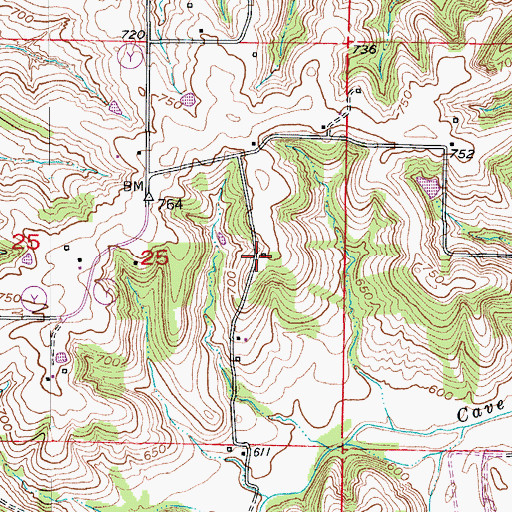 Topographic Map of Oak Grove School (historical), MO