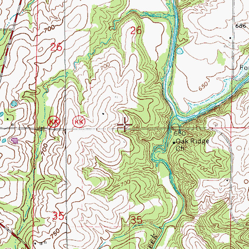 Topographic Map of Oak Ridge School (historical), MO