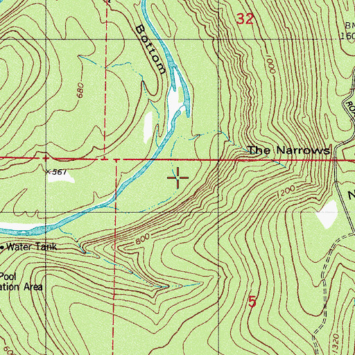 Topographic Map of Wainscott Bottoms Waldo Mountain Special Interest Area, AR
