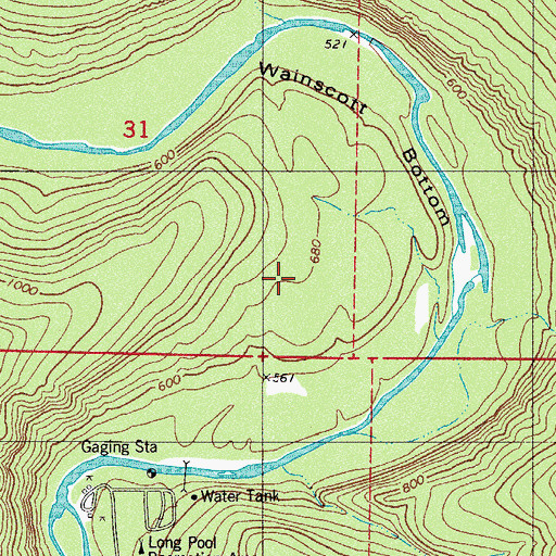 Topographic Map of Wainscott Bottom, AR