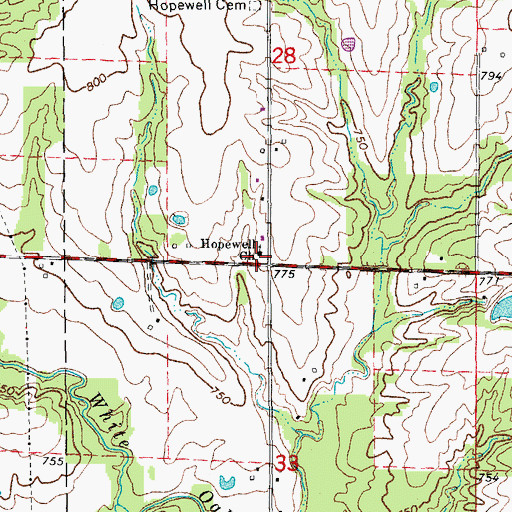Topographic Map of Hopewell School (historical), MO