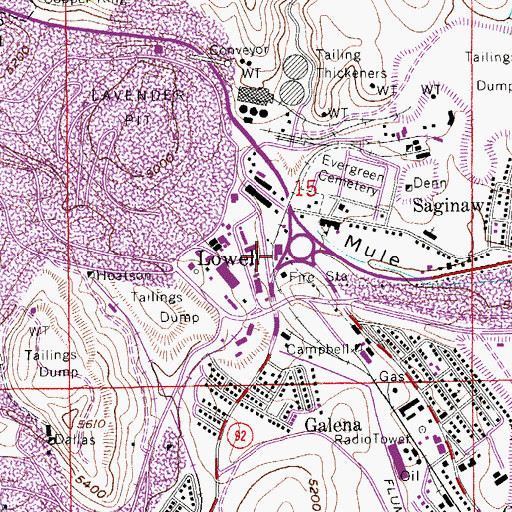 Topographic Map of Lowell, AZ