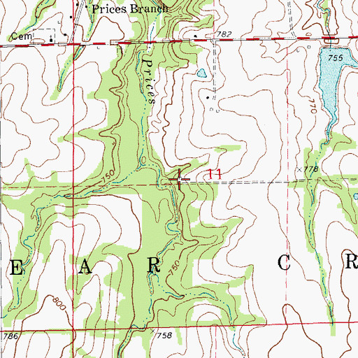 Topographic Map of Prices Branch School (historical), MO