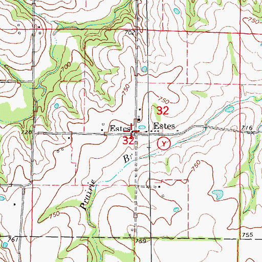 Topographic Map of Estes School (historical), MO