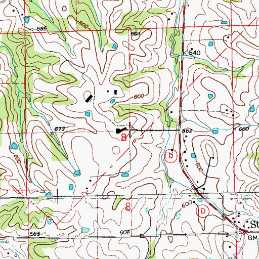 Topographic Map of Oakland School (historical), MO
