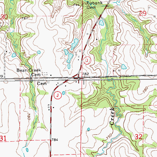 Topographic Map of Bean Creek School (historical), MO
