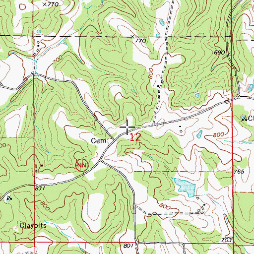 Topographic Map of Saint Johns Church (historical), MO