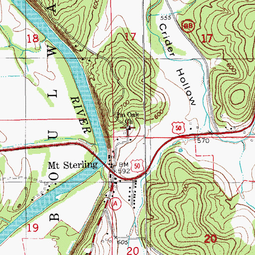 Topographic Map of Pin Oak Church, MO