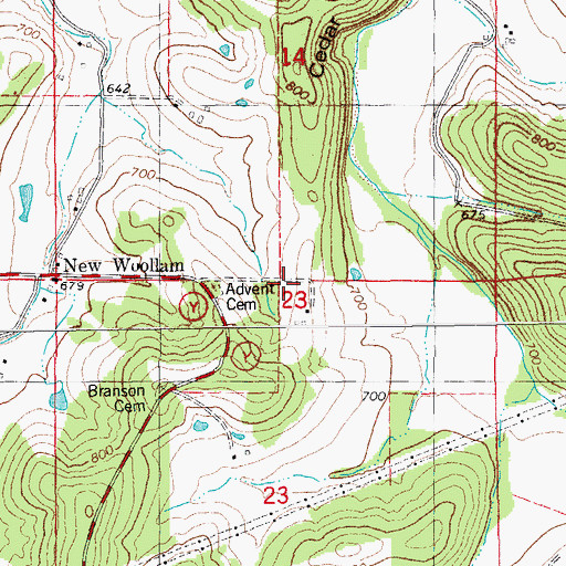 Topographic Map of New Woollam Church (historical), MO