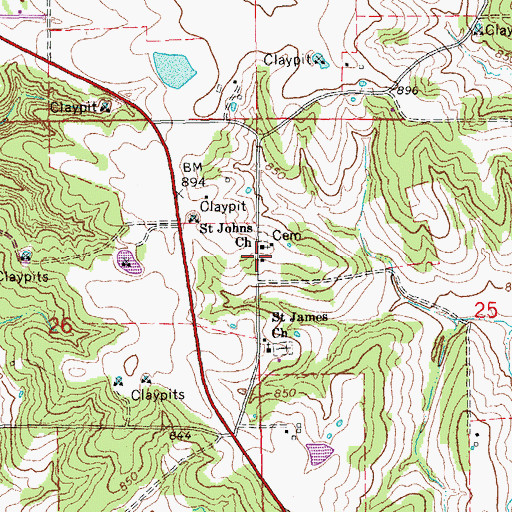 Topographic Map of Saint Johns School, MO