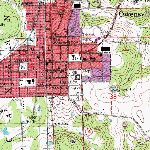 Topographic Map of Owensville High School, MO