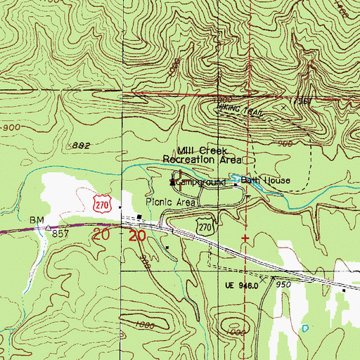 Topographic Map of Mill Creek Recreation Area, AR