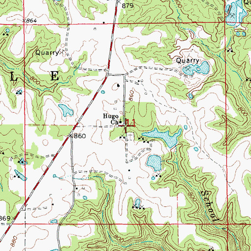 Topographic Map of Hugo School (historical), MO