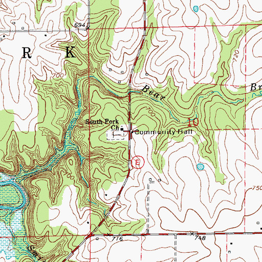 Topographic Map of South Fork School (historical), MO