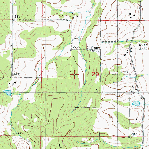 Topographic Map of Red School (historical), MO