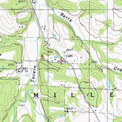 Topographic Map of Wheeler Church, MO
