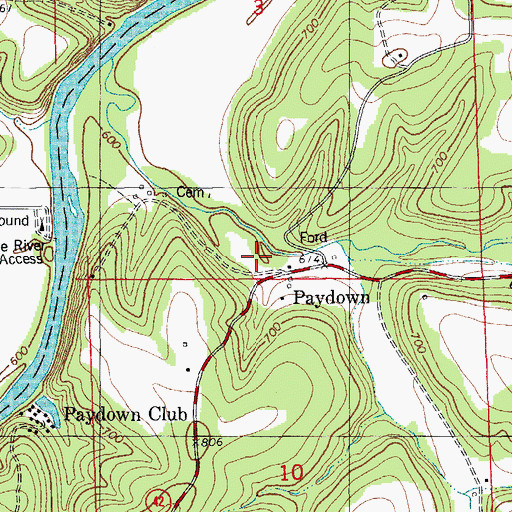 Topographic Map of Paydown Mill (historical), MO