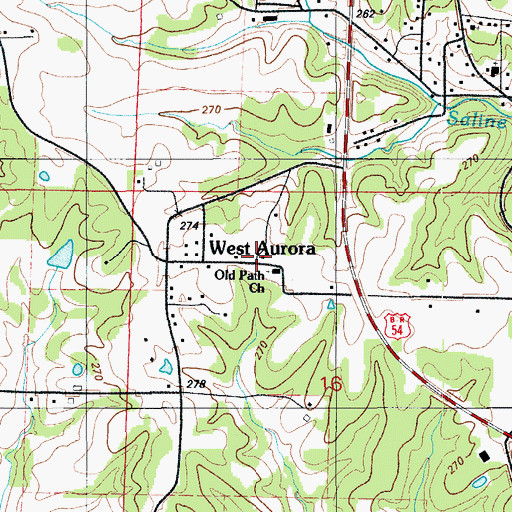 Topographic Map of West Aurora School (historical), MO