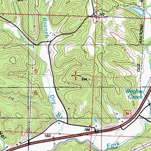 Topographic Map of Walnut Grove School (historical), MO