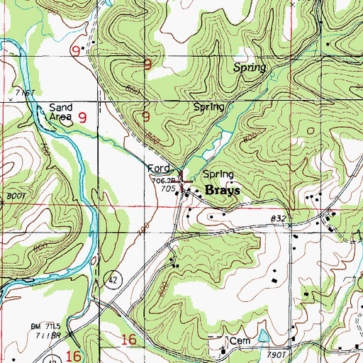 Topographic Map of Brays Mill (historical), MO