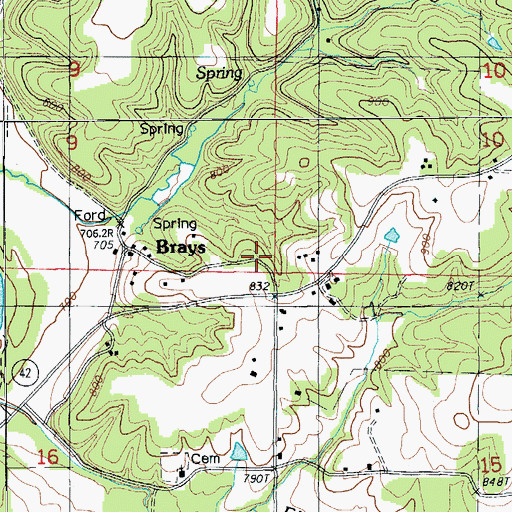 Topographic Map of Brays School (historical), MO
