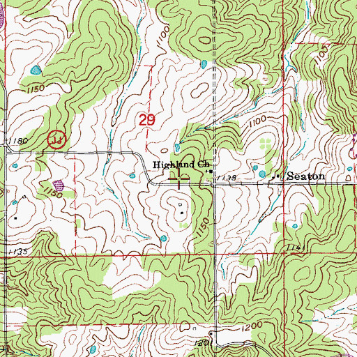 Topographic Map of Highland School (historical), MO