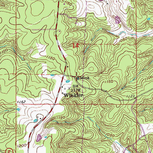 Topographic Map of Winkler Mine, MO