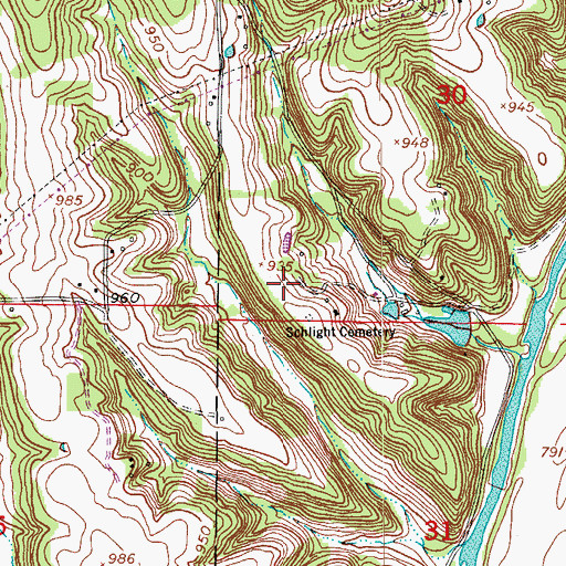 Topographic Map of Schlicht Mill, MO