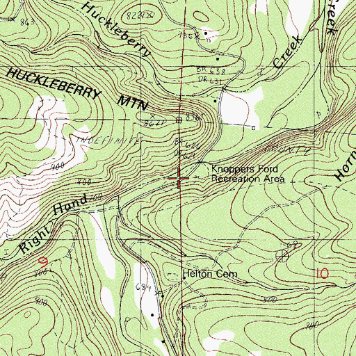 Topographic Map of Knoppers Ford Recreation Area, AR