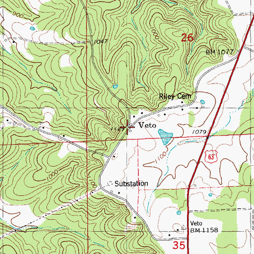 Topographic Map of Veto (historical), MO