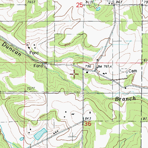 Topographic Map of Cainby (historical), MO