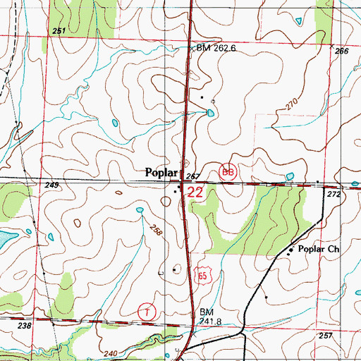 Topographic Map of Poplar (historical), MO