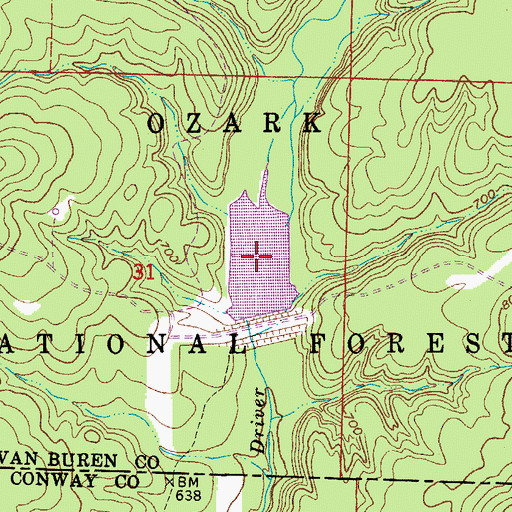 Topographic Map of Driver Creek Lake, AR