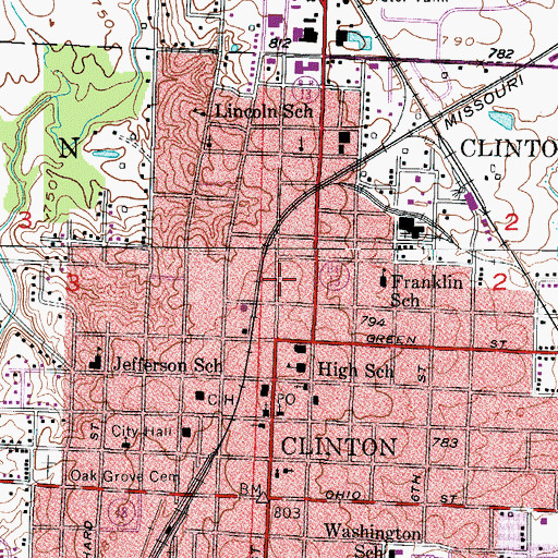 Topographic Map of Clinton Academy (historical), MO