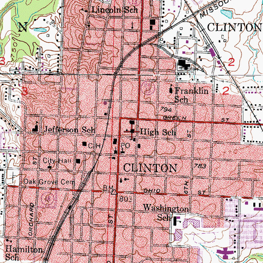 Topographic Map of Clinton School (historical), MO
